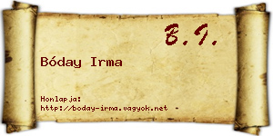 Bóday Irma névjegykártya